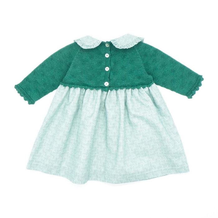 Vestido combinado punto y cuadro vichy verde y blanco