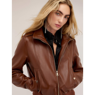 Motivi - Chaqueta corta con cuello alto y cremallera - Marrón