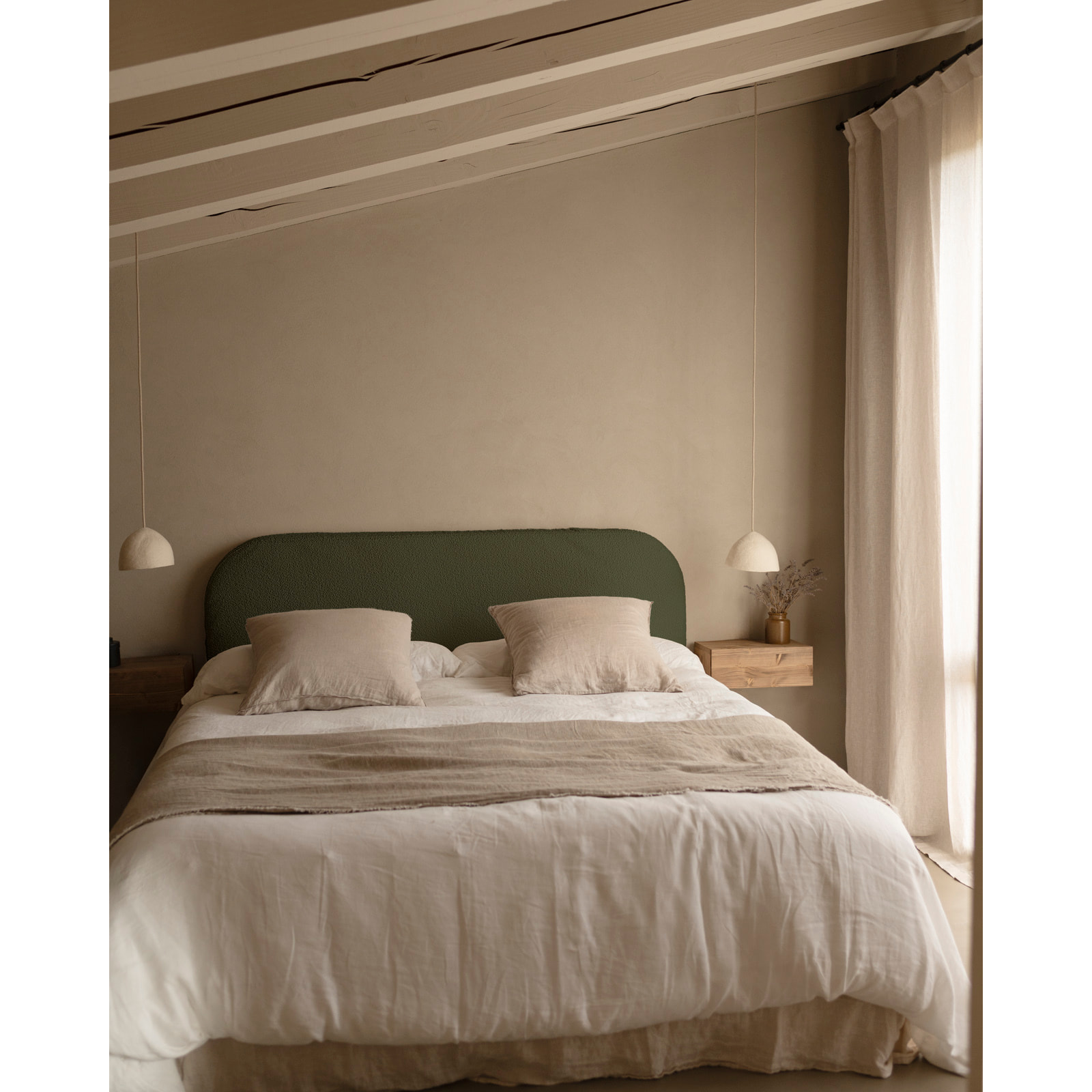 Tête de lit déhoussable en bouclé vert en différentes tailles