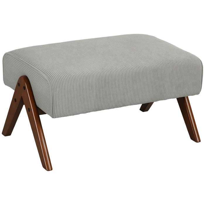 Reposapiés de Salón Taburete Bajo Tapizado en Pana Otomana Rectangular con Asiento Acolchado y Patas de Madera para Sala de Estar Dormitorio Gris Claro