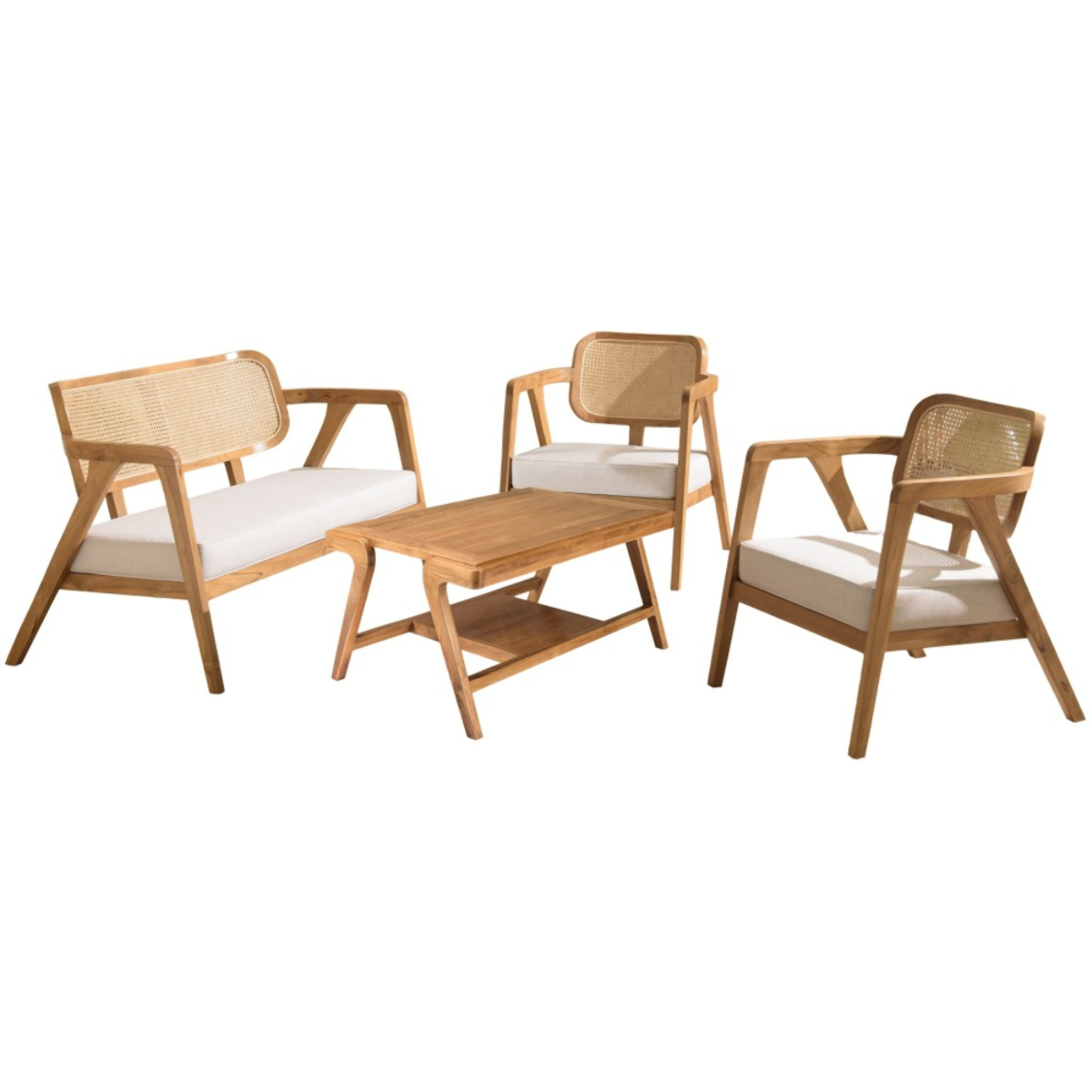 WILL - Ensemble FLORES : canapé 2 p. 2 fauteuils 1 table basse en teck