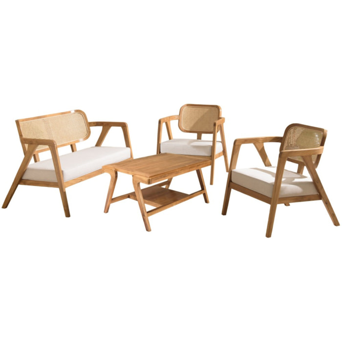 WILL - Ensemble FLORES : canapé 2 p. 2 fauteuils 1 table basse en teck
