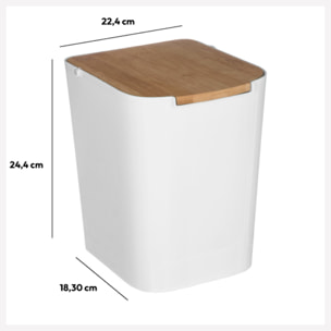 Poubelle à couvercle bambou 5L Blanc Naturéo