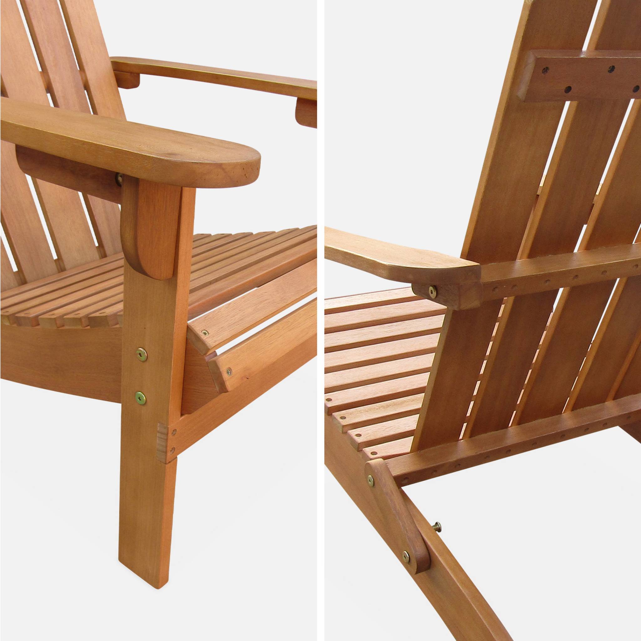 Lot de 2 fauteuils de jardin en bois - Adirondack Salamanca- Eucalyptus. chaises de terrasse rétro. sièges de plage