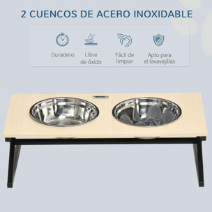 Comedero Elevado para Perros con Tapete y Comedero Lento Cuencos para Perros con 2 Tazones de Acero Inoxidable 1100 ml para Mascotas Medianos 60x30x18,5 cm Roble