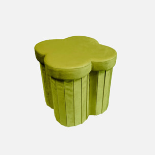 Lot de 2 tabourets-coffre pliables pour enfant avec assise en velours vert et en forme de fleur