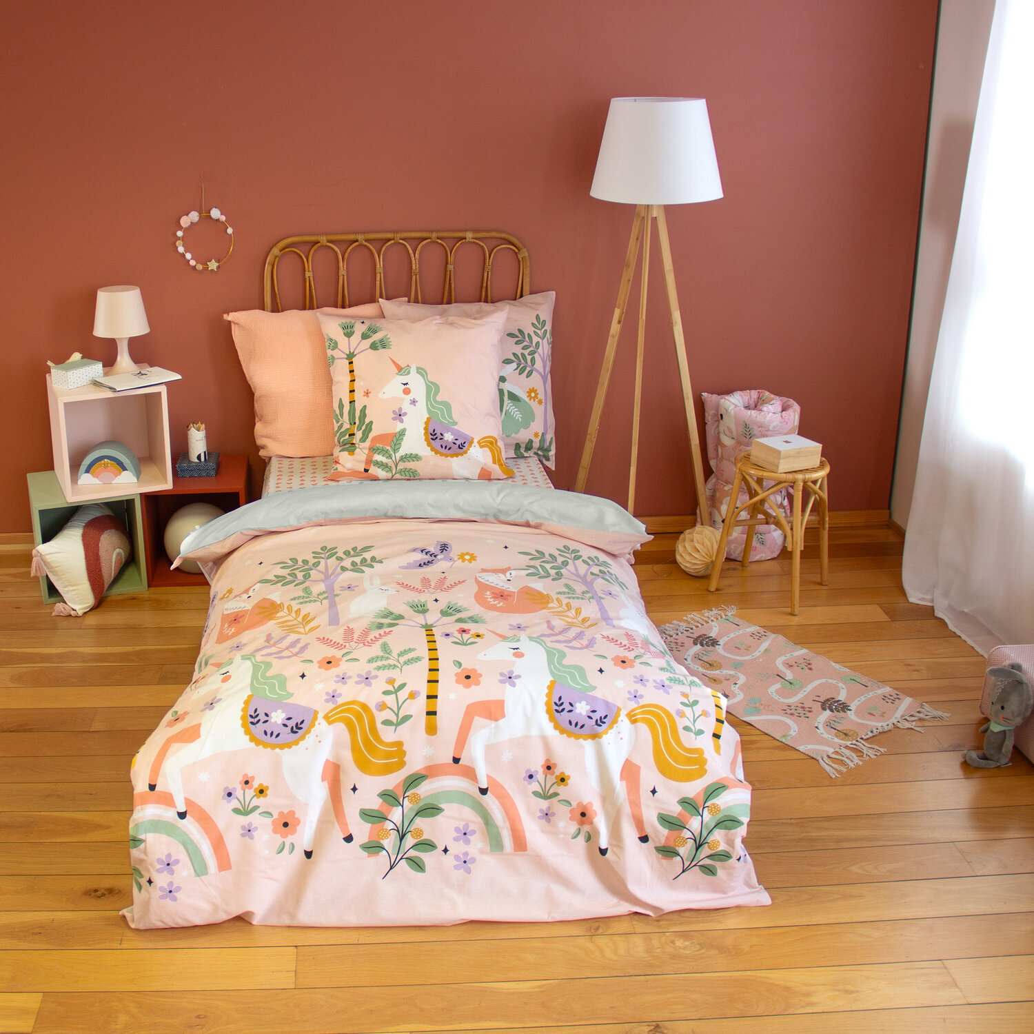 Parure de lit enfant imprimé 100% coton - licorne