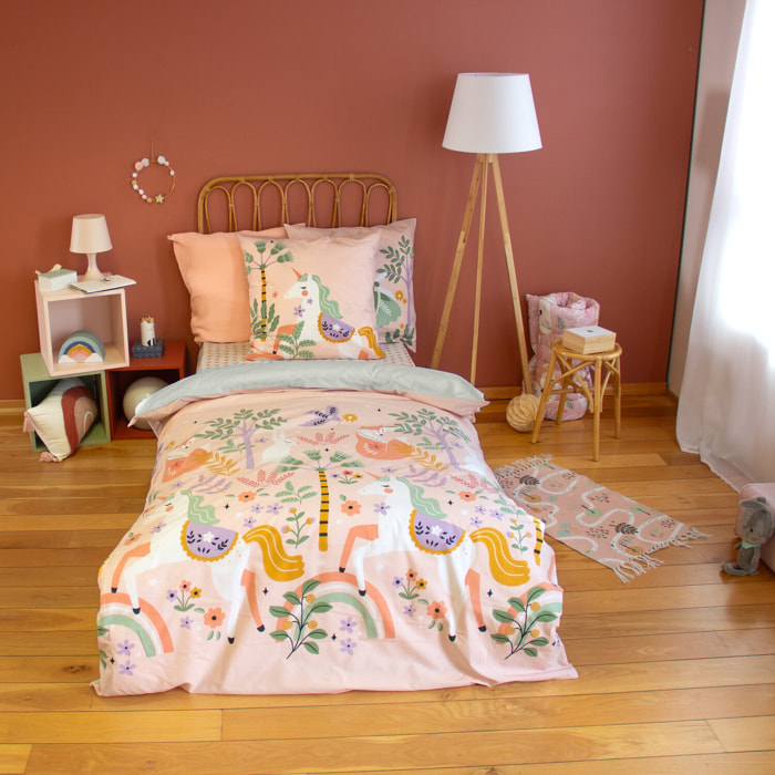 Parure de lit enfant imprimé 100% coton - licorne