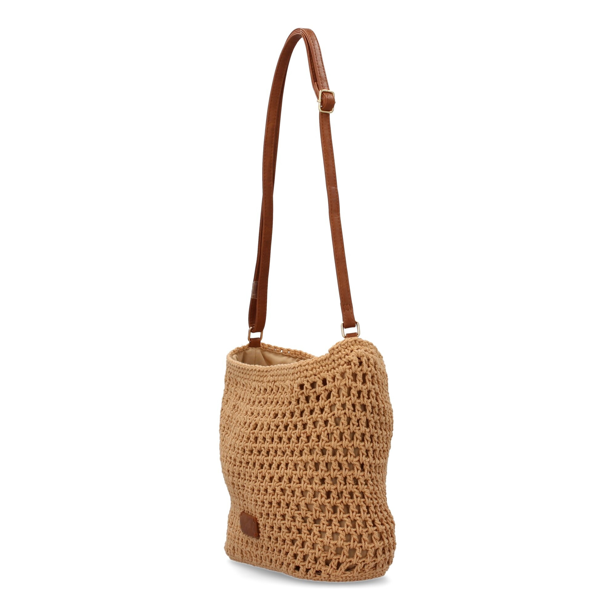 Bandolera de rafia para mujer, diseño moderno, interior con un compartimento principal de cremallera