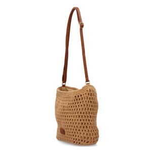 Bandolera de rafia para mujer, diseño moderno, interior con un compartimento principal de cremallera