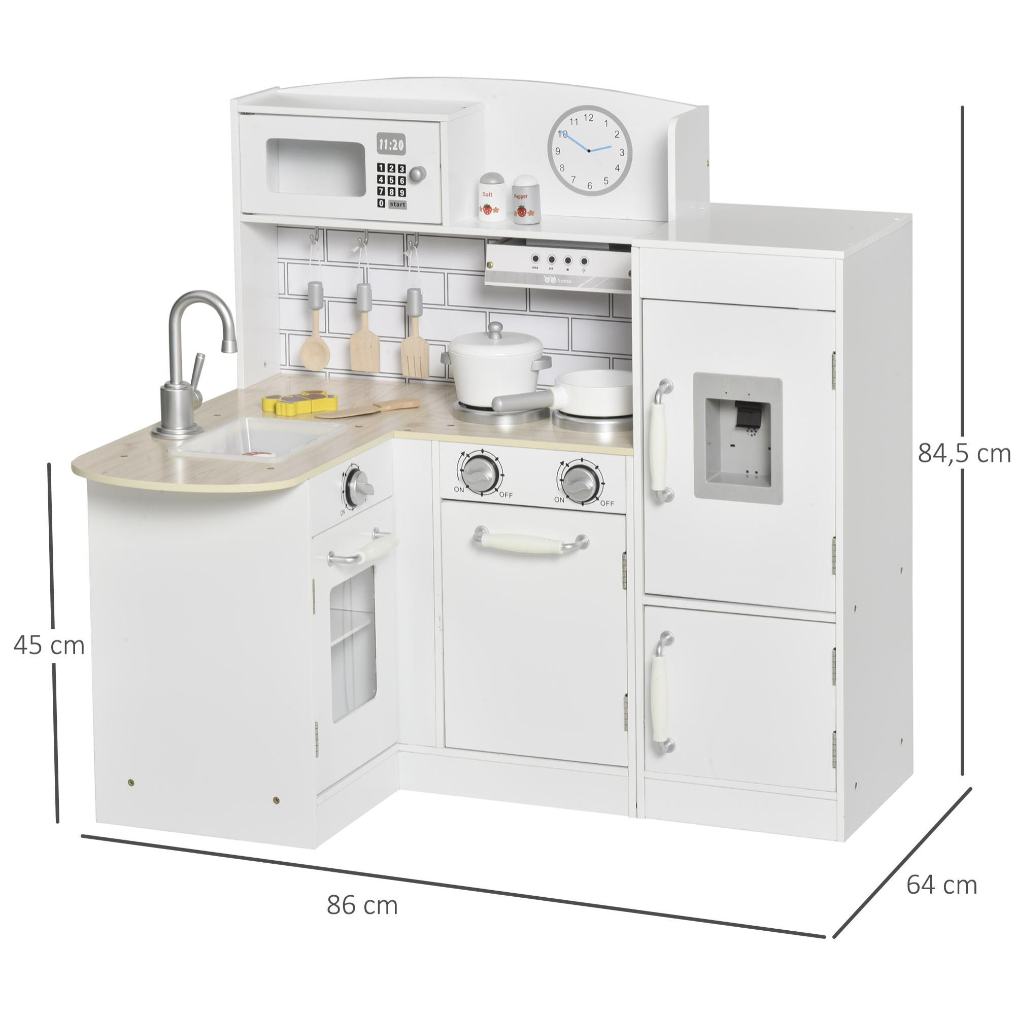 Cuisine bois jeu d'imitation - cuisine enfant - nombreux accessoires & rangements inclus - MDF pin blanc