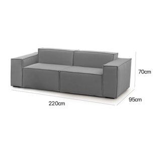 Divano fisso Paola, Divano componibile a 2 posti lineare, 100% Made in Italy, Sofà moderno da soggiorno in tessuto, Cm 220x95h70, Grigio