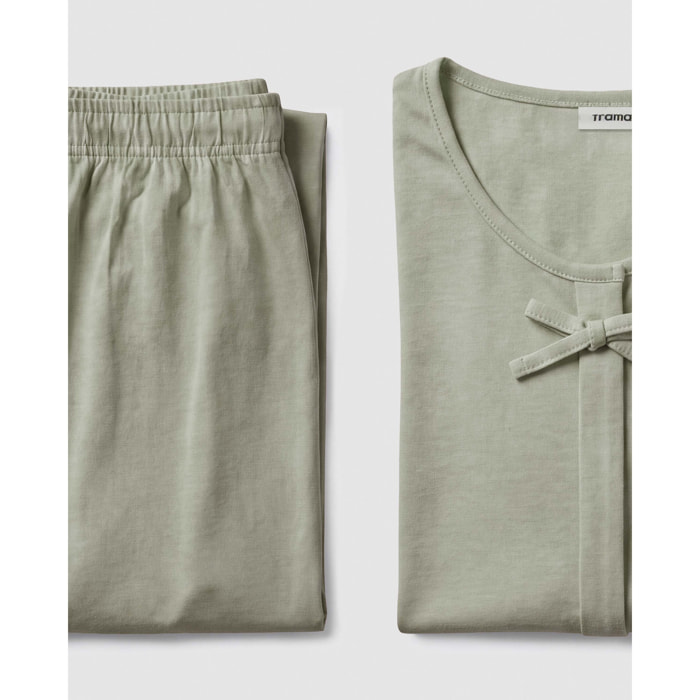 Pijama largo de algodón lazo verde