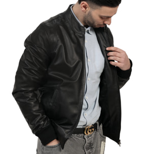 Giubbino in vera pelle di vitello Nero-Slim Fit
