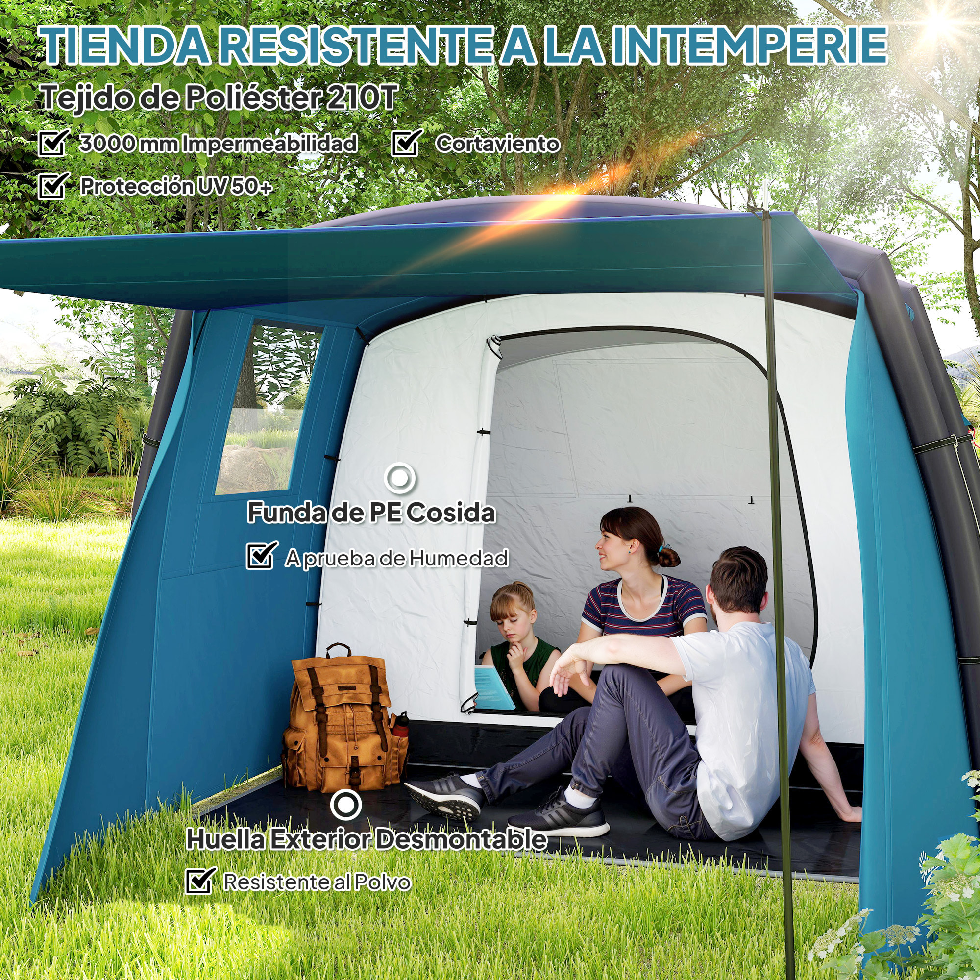 Tienda de Campaña Inflable Familiar Tipo Túnel para 3€“6 Personas Tienda de Campaña Glamping con Vestíbulo Ventanas de Malla y Bolsa de Transporte Protección UV 50+ Impermeable al Aire Libre