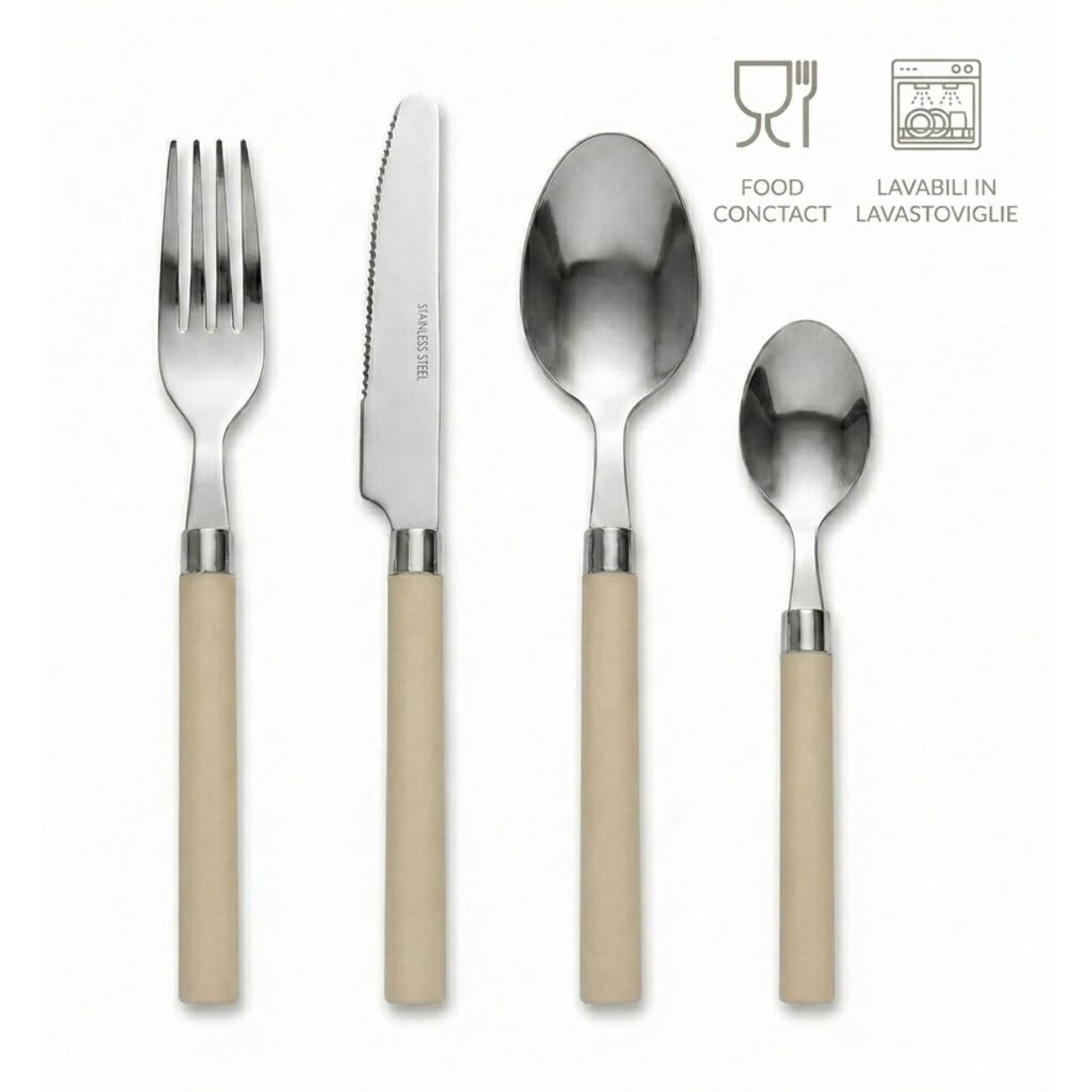 Set 24 Posate in Acciaio Inox 18/10, lavabile in lavastoviglie, design materico, Intrecci