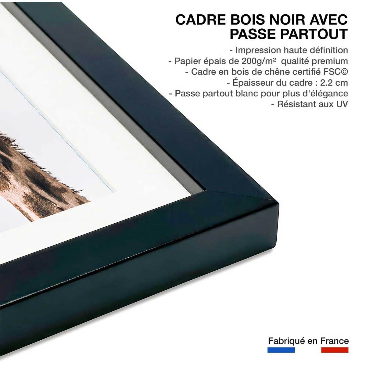 Affiche animaux prendre de la hauteur Affiche + cadre en bois - Noir