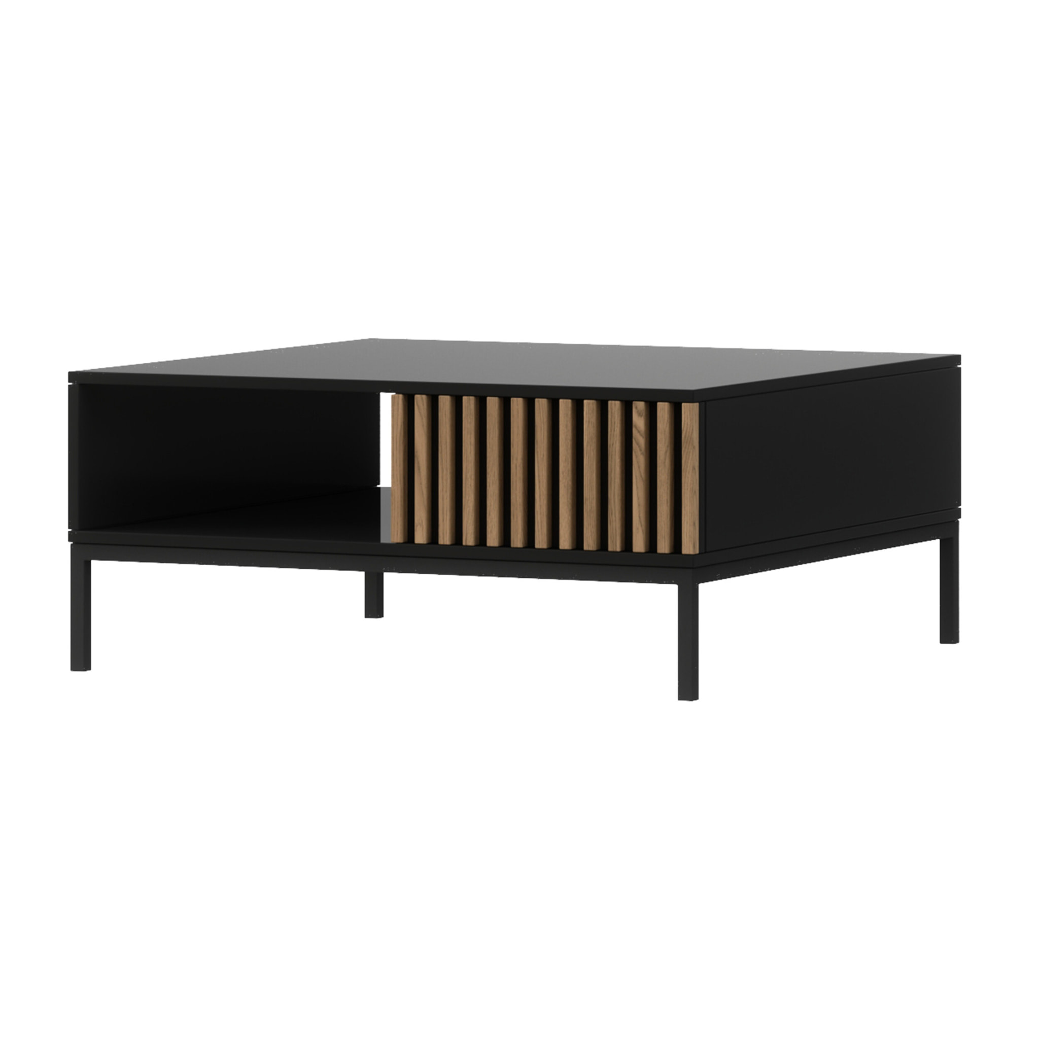 Savanna - table basse - effet bois et noir - 1 tiroir et 1 niche - 80 cm - Noir / Bois