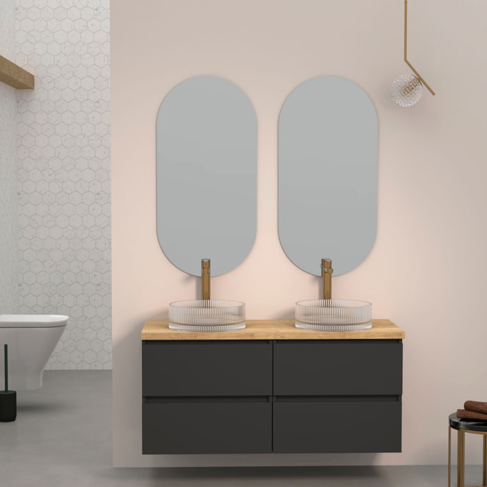 CONJUNTO DE BAÑO KUB | 140 CM NEGRO | CUATRO CAJONES | LAVABOS DE CRISTAL | NO INCLUYE ESPEJO | MUEBLE MONTADO | ALDAY