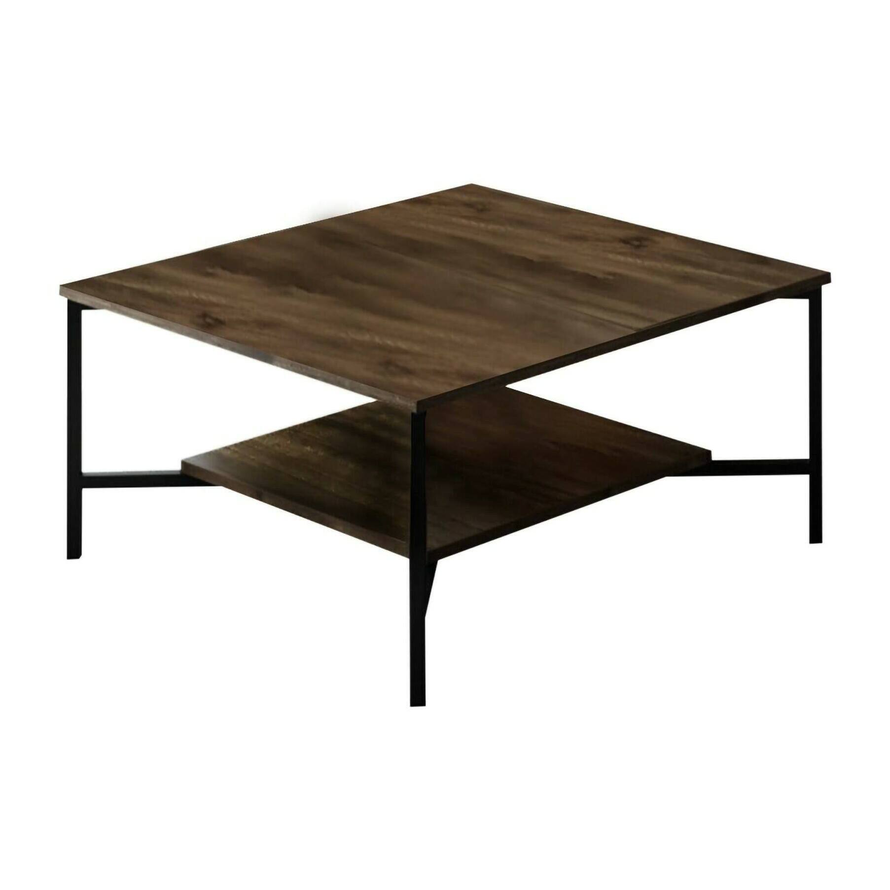 Tavolino da salotto Mia, Tavolo basso da caffè, Portariviste per divano, Ripiano da soggiorno, 80x80h40 cm, Noce e Nero