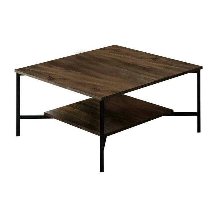 Tavolino da salotto Mia, Tavolo basso da caffè, Portariviste per divano, Ripiano da soggiorno, 80x80h40 cm, Noce e Nero