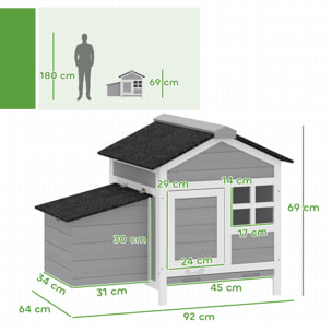Poulailler en bois sur pieds toit et pondoir bitumés noir blanc gris