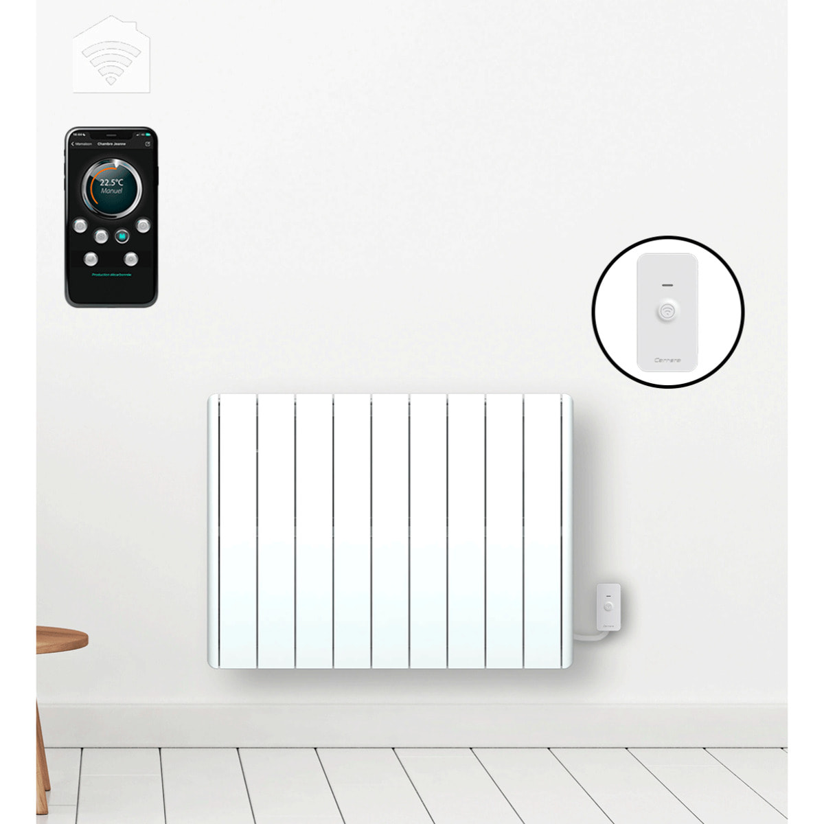 Radiateur électrique LCD fonte blanc 2000W Connecté