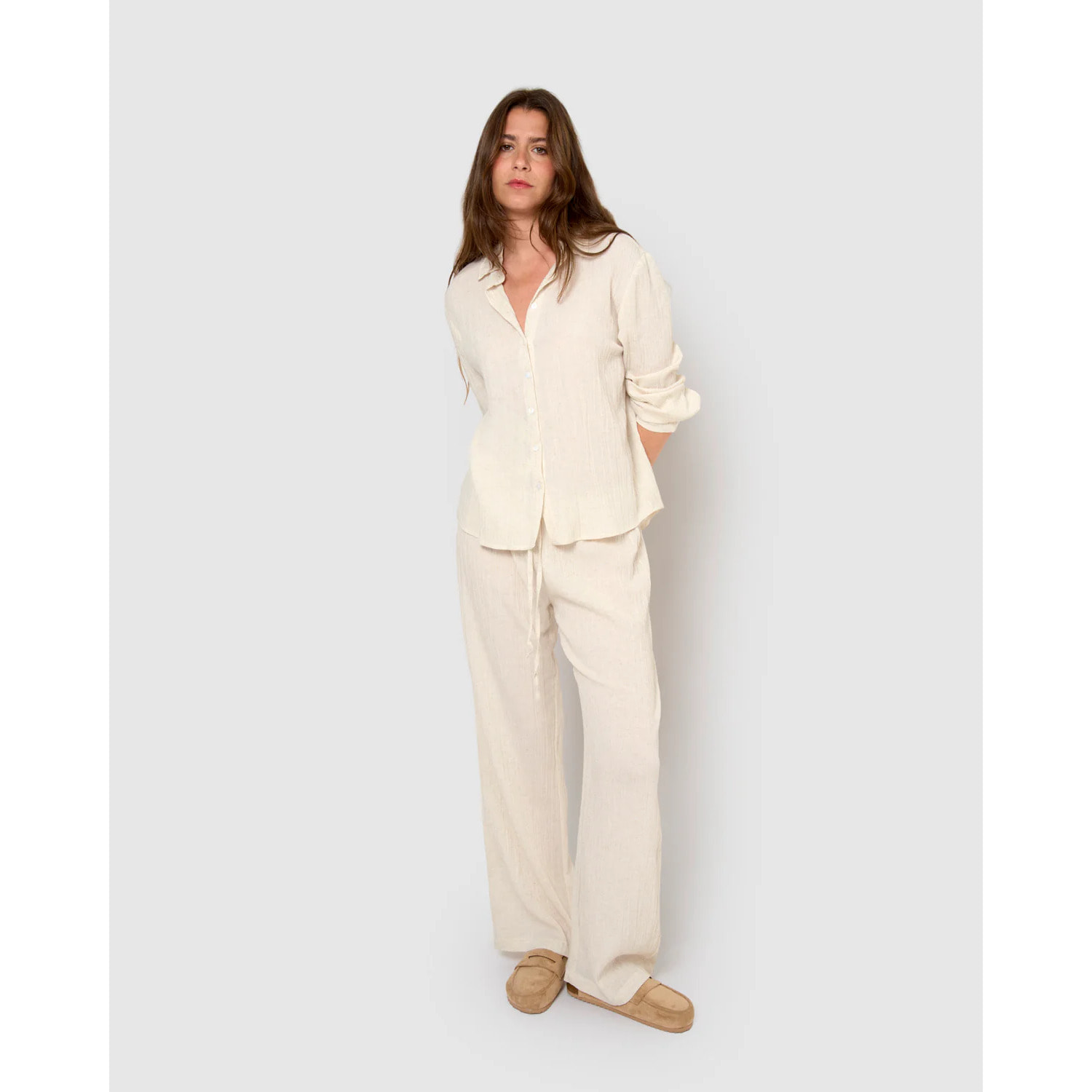 Pantalón algodón lino natural