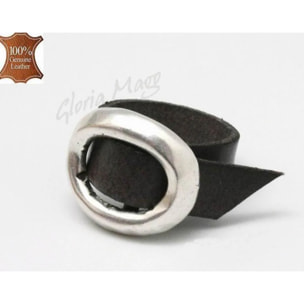 Anillo cuero piel negro hebilla plata925 chapado