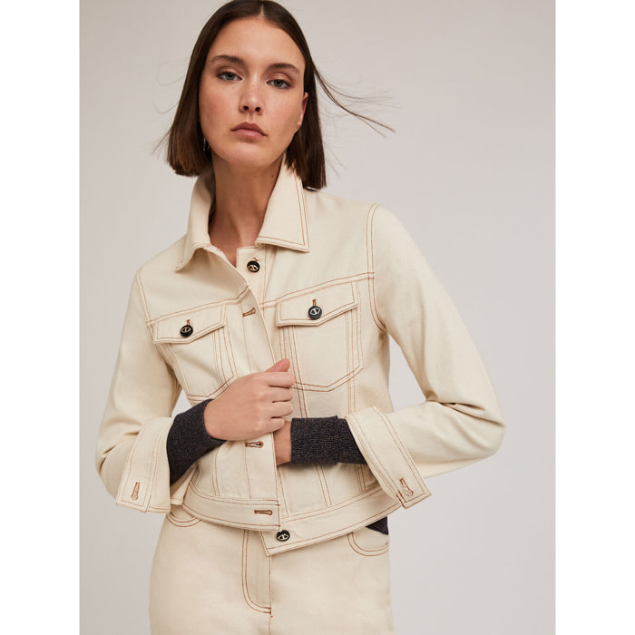 Motivi - Chaqueta en drill con pespuntes en contraste - Beige
