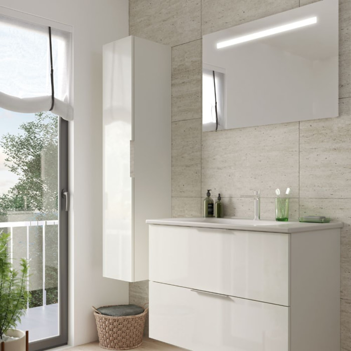 Meuble vasque 90 cm BURGBAD Olena blanc brillant + colonne de salle de bain