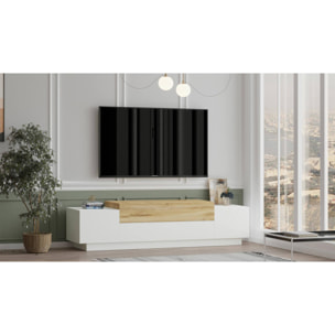 Mobile porta TV Diemmell, Credenza da soggiorno, Armadio basso per TV, Base parete attrezzata, 160x37h39 cm, Quercia e Bianco