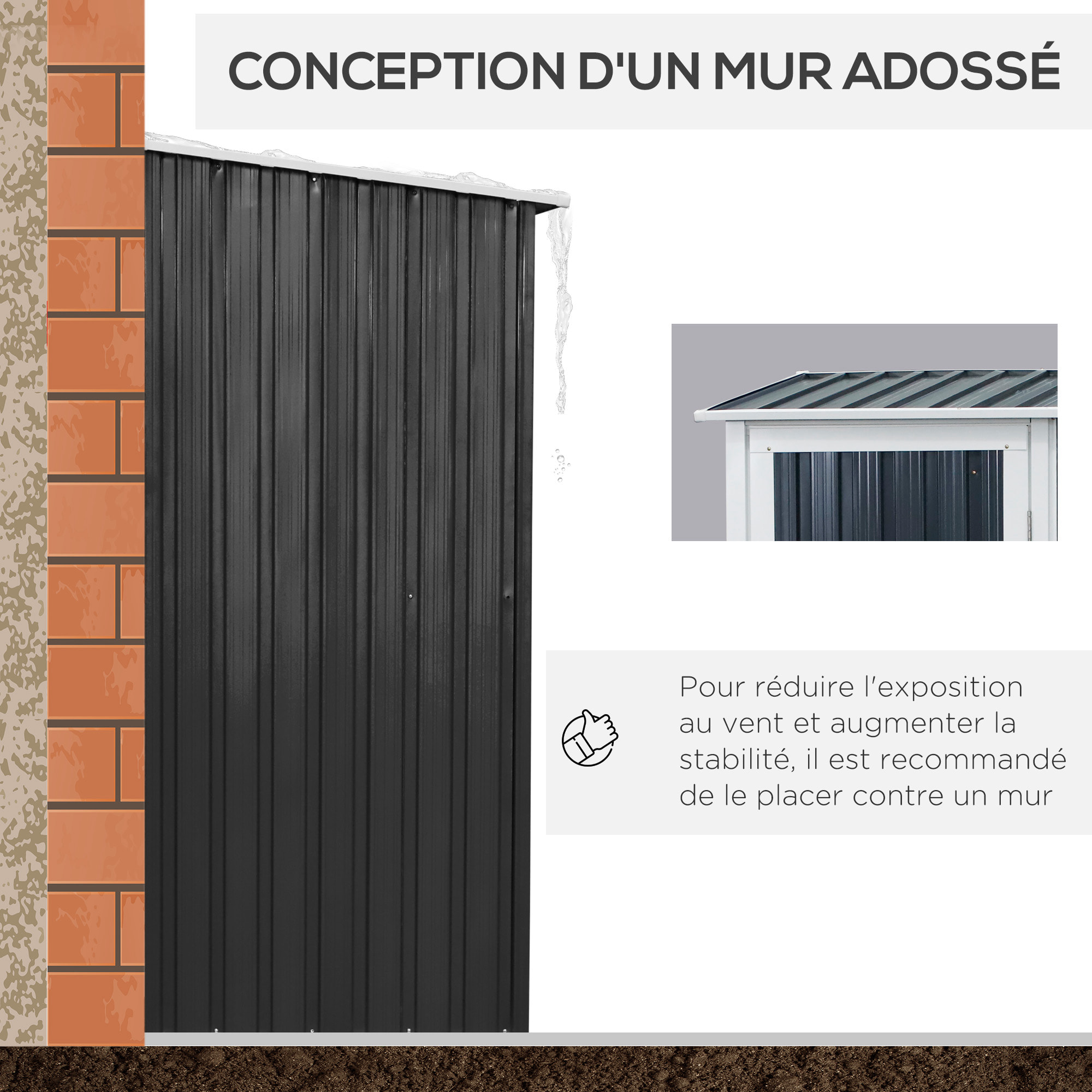 Abri de jardin - remise pour outils - cabanon porte verrouillable - dim. 142L x 84l x 189H cm - tôle d'acier anthracite blanc