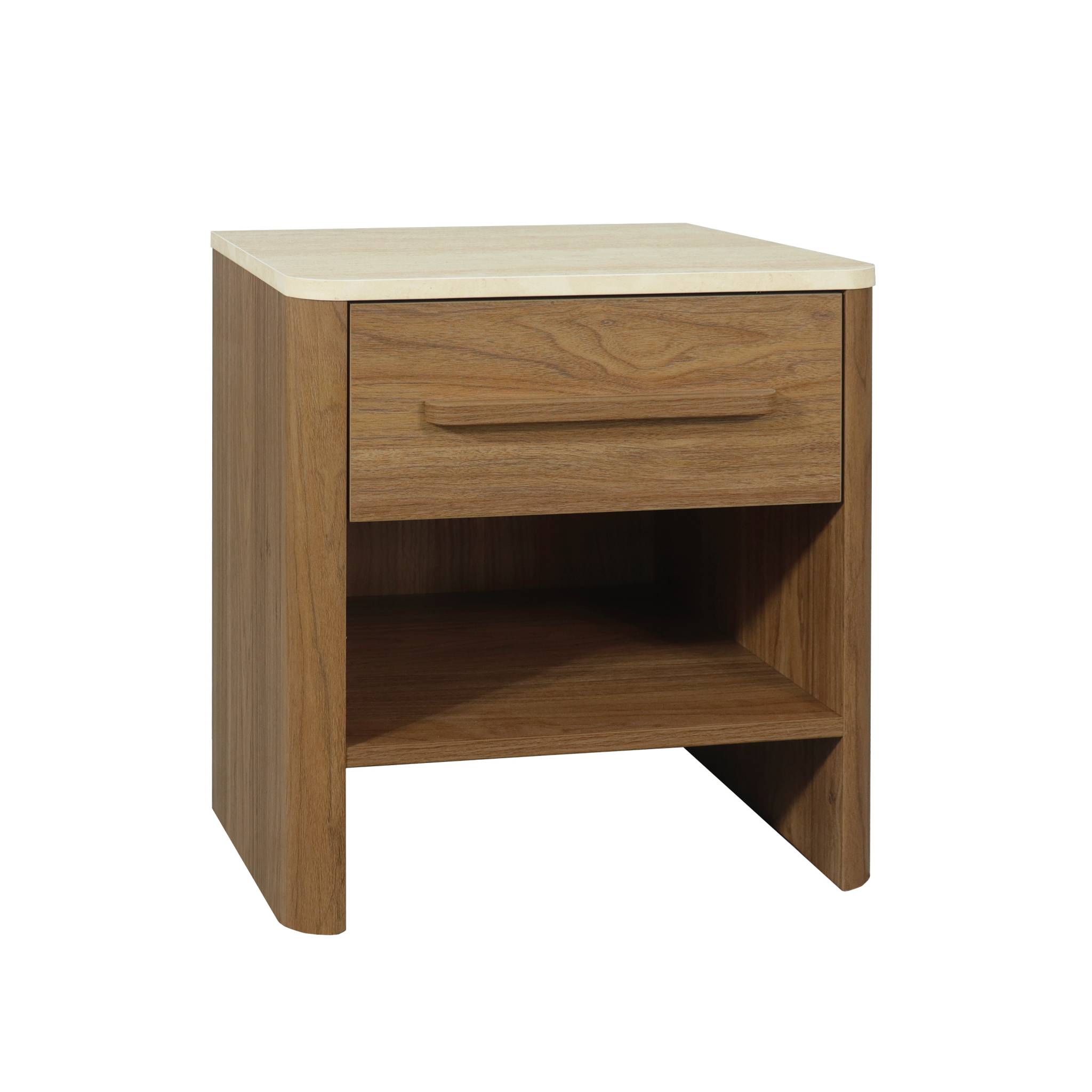 Table de chevet décor bois et effet travertin 1 tiroir  ARETHA