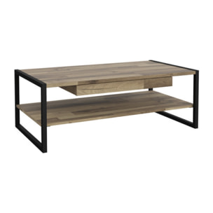 Table basse industrielle effet bois & métal 1 tiroir L110cm - BUDDY