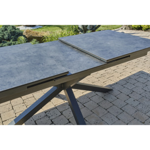 CAICOS - Table de jardin 10 places en aluminium anthracite et HPL effet marbre