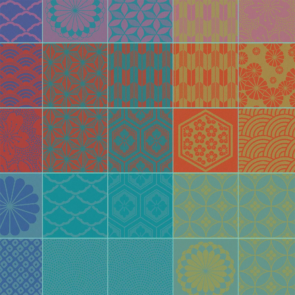 Serviette pur coton motif jacquard orange violet Mille hana floralies