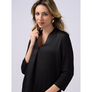 Oltre - Camiseta bimateria con escote de pico - Negro