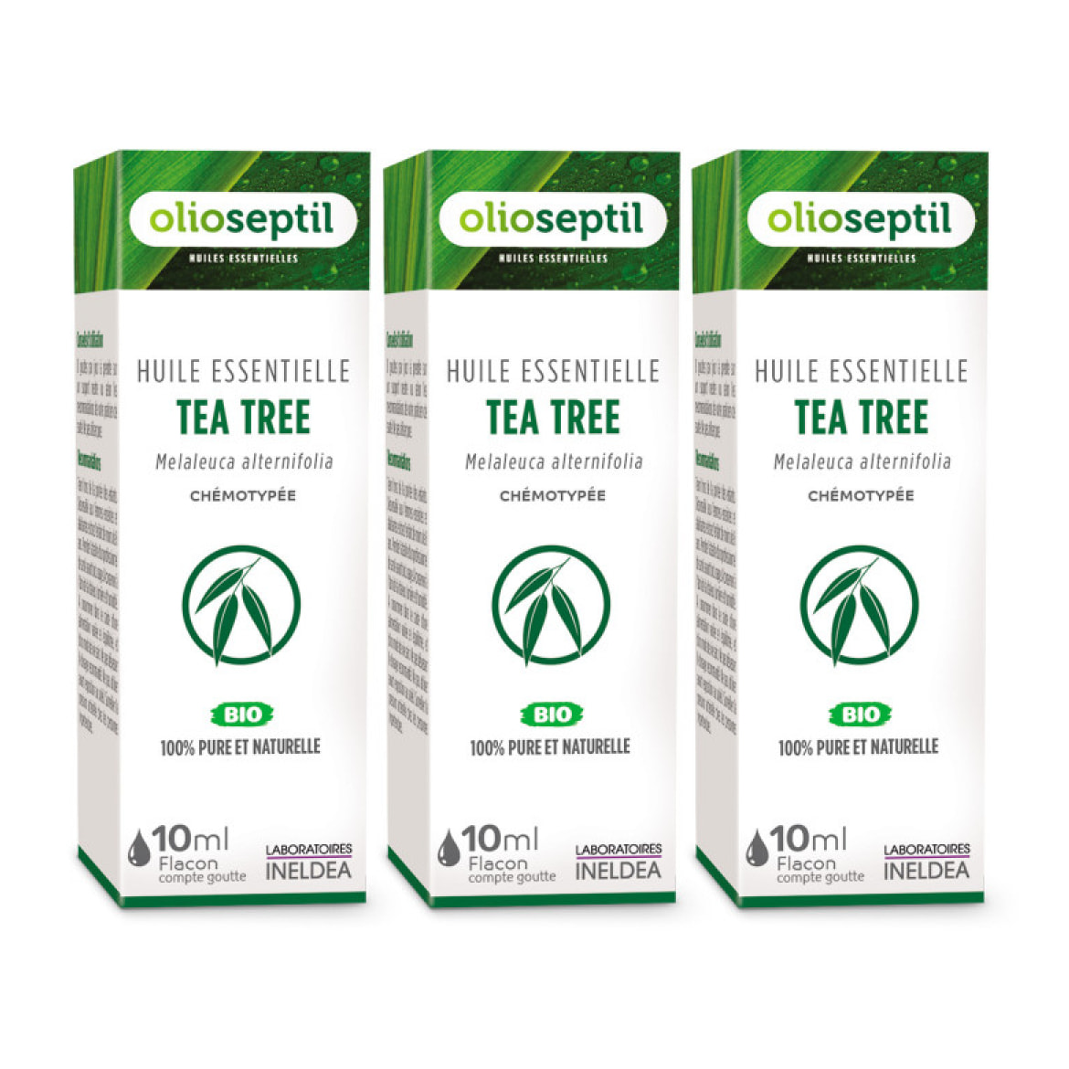 OLIOSEPTIL - Huile essentielle de Tea Tree - 100% Pure et naturelle - BIO - HEBBD (biochimiquement et botaniquement définie) - 100% origine naturelle - Lot de 3 Flacons 10ml