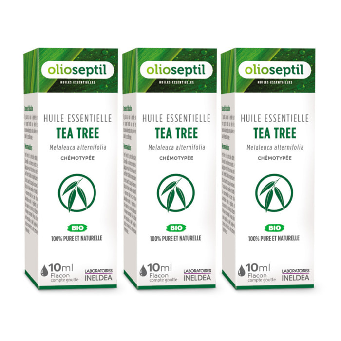 OLIOSEPTIL - Huile essentielle de Tea Tree - 100% Pure et naturelle - BIO - HEBBD (biochimiquement et botaniquement définie) - 100% origine naturelle - Lot de 3 Flacons 10ml