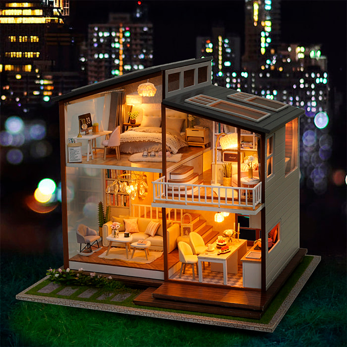 Casa Tempo Lento. Modello 3D realistico con grande attenzione ai dettagli e luci LED.