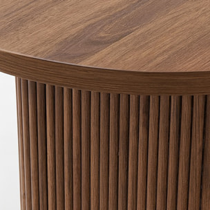 Ensemble table 230cm effet noyer et 6 chaises en tissu ocre SUZAN