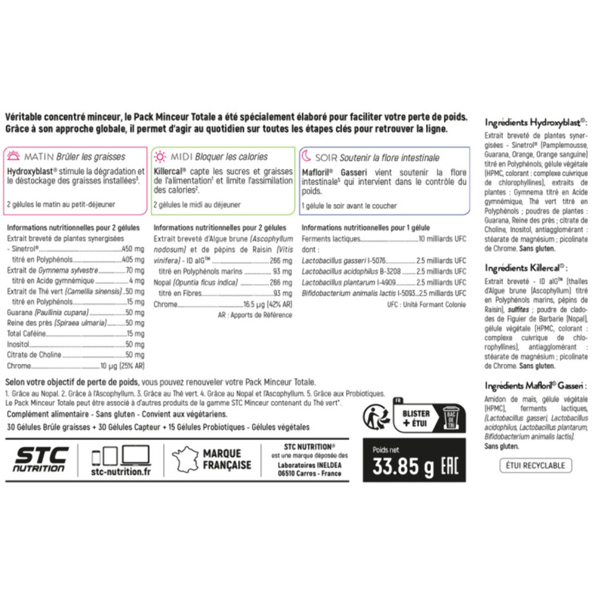 STC NUTRITION - Pack Minceur Totale - Cure Perte de Poids 3 en 1 - Brûle & Déstocke les graisses installées - Convient aux Vegan - Actifs Naturels - Sans Gluten - Pilulier offert - Cure 15 jours
