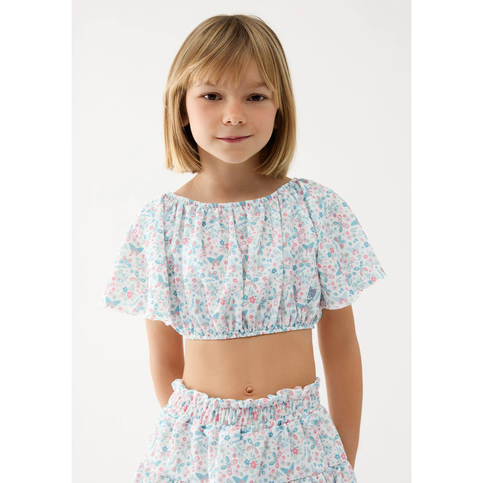 Camiseta Manga Corta de Niña con Estampado Multicolor