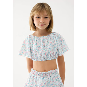 Camiseta Manga Corta de Niña con Estampado Multicolor