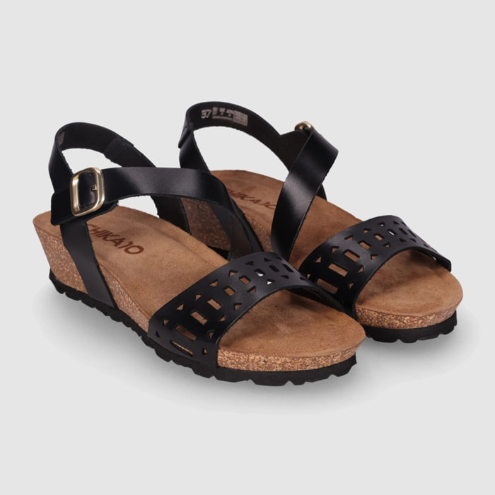 Sandalias de Piel - Negro - Tacón: 3 cm