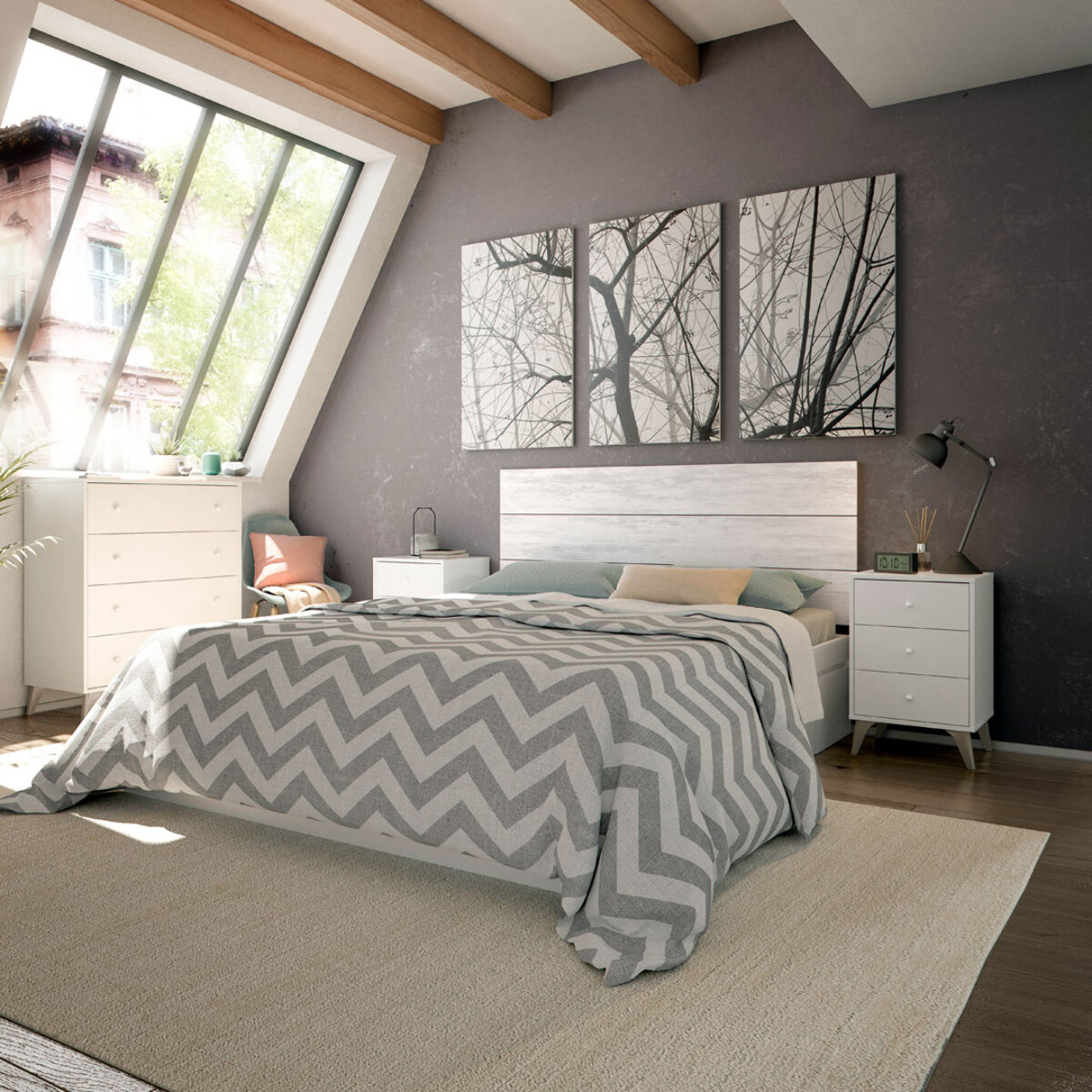 Mesita De Noche 3 Cajones 56x136x67 Cm Blanco Artik