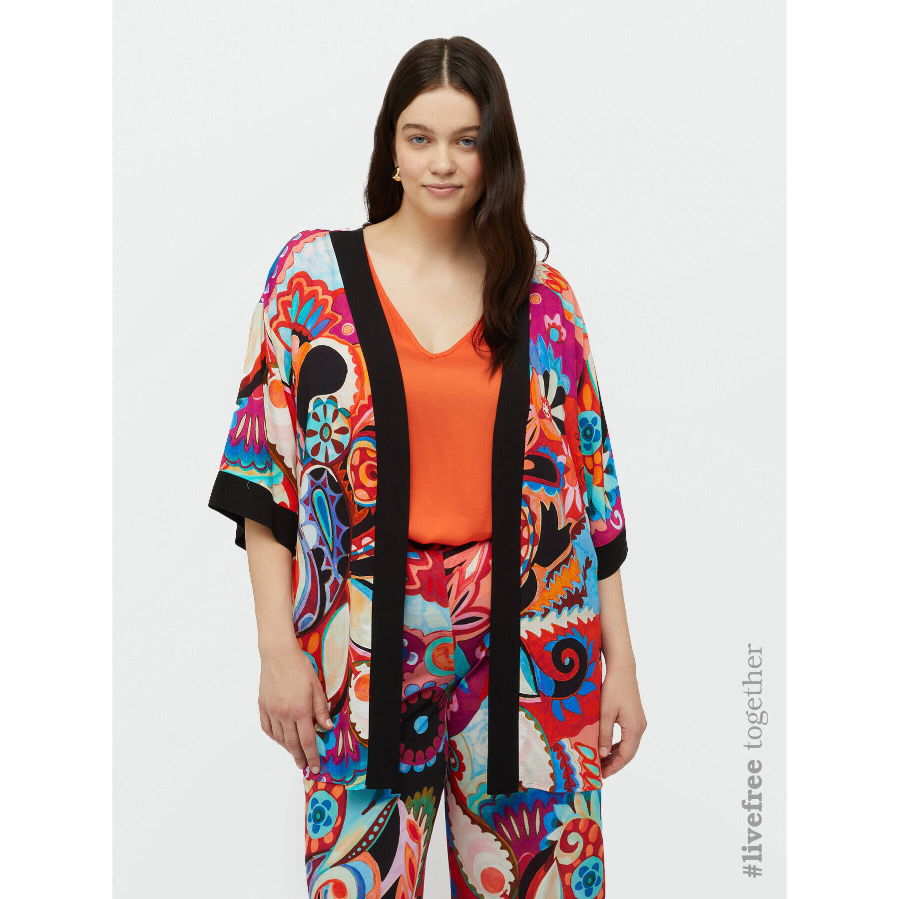 Fiorella Rubino - Kimono multicolor con viscosa LENZING™ ECOVERO™ - Fuchsia