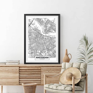Affiche graphique amsterdam netherlands Affiche + cadre en bois - Noir