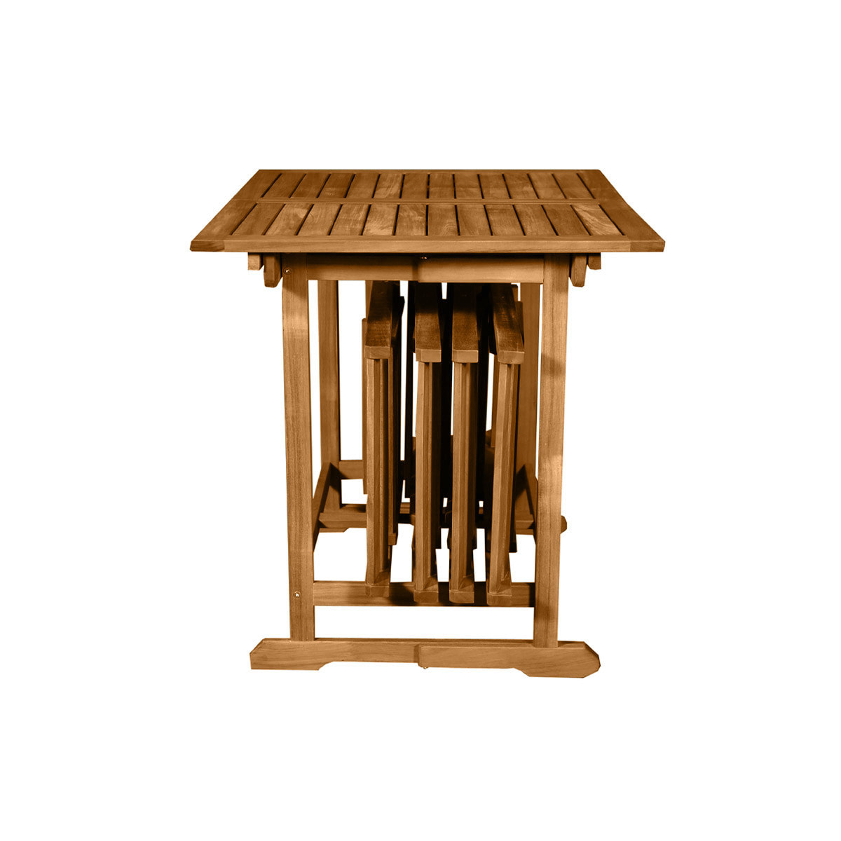 Set d'une table extensible avec rangements et de 4 chaises pliantes en bois massif CARMEN